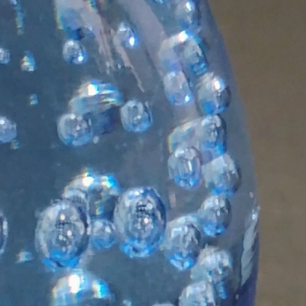 Vtg Clear Blue Fluted Bud Vase Controlled Bubbles Paperweight Bullicante Denmark